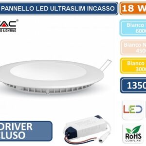 Pannello LED Incasso Rotondo 18w Luce Calda 1500 Lumen